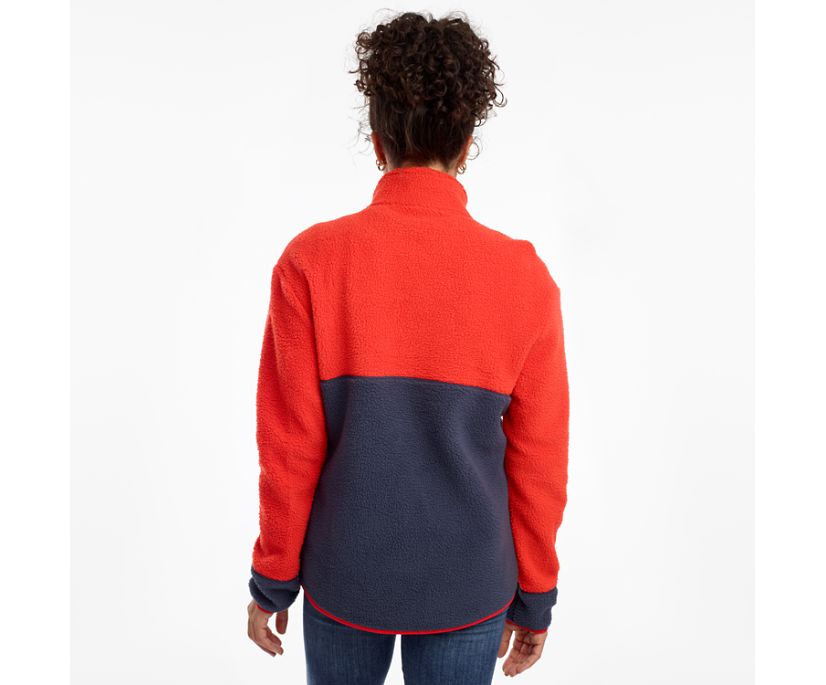 Women's Saucony Fireside Fleece Anorak Jackets Navy / Red | Singapore 339QMAZ